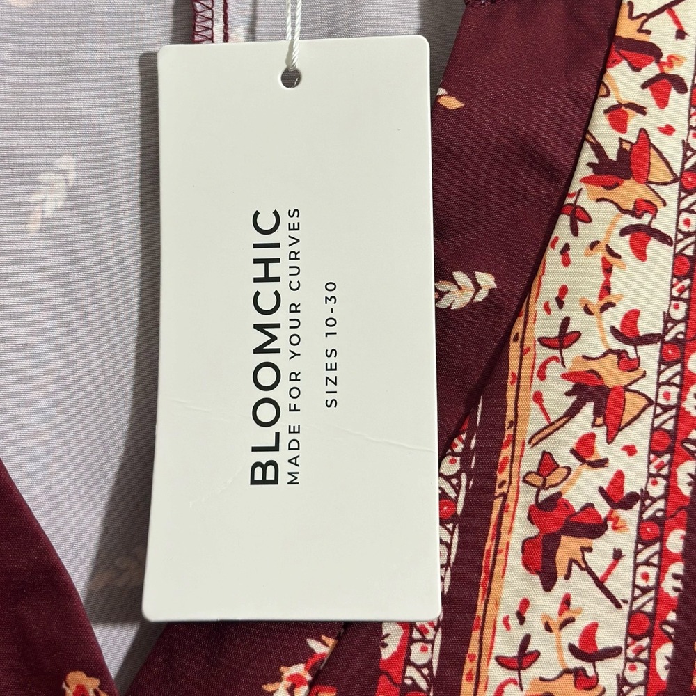 BloomChic Burgundy Boho Floral Babydoll Tunic Top Puff Sleeve Plus SZ 18-20 NWT - Picture 8 of 8
